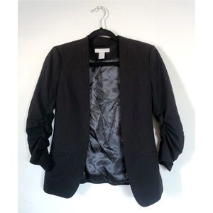 H&M Black Blazer with Ruched Sleeves